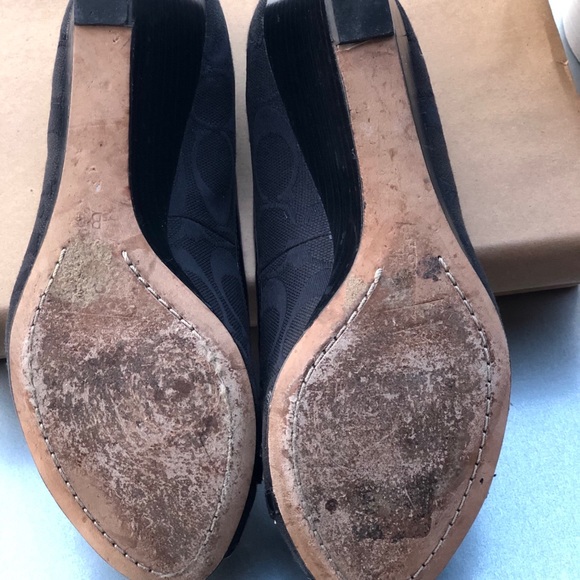 Coach Logo Black "Precious" Peep Toe Wedge Size 6B - Picture 7 of 9